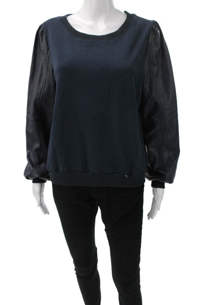 Whiteroom+ Cactus Women Pullover Sweatshirt Blue Cotton Crew Neck Size M