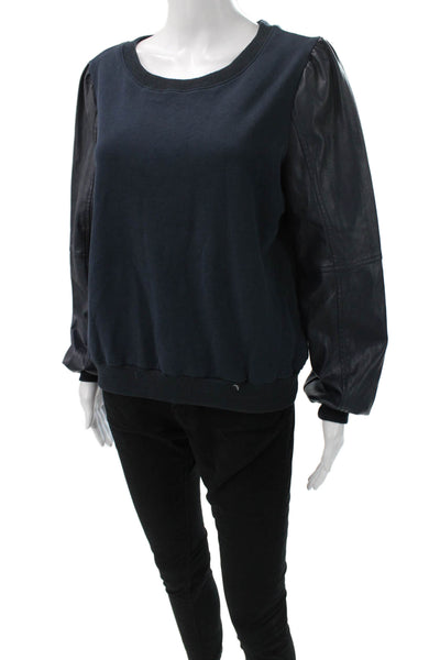 Whiteroom+ Cactus Women Pullover Sweatshirt Blue Cotton Crew Neck Size M