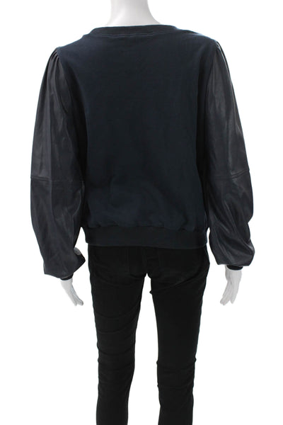 Whiteroom+ Cactus Women Pullover Sweatshirt Blue Cotton Crew Neck Size M