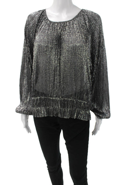 Zara Womens Basic Silver Polyester Round Neck Long Sleeve Blouse Size S