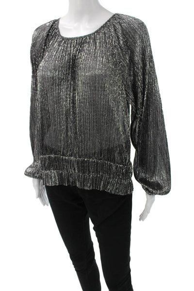 Zara Womens Basic Silver Polyester Round Neck Long Sleeve Blouse Size S