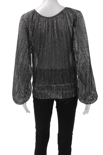 Zara Womens Basic Silver Polyester Round Neck Long Sleeve Blouse Size S
