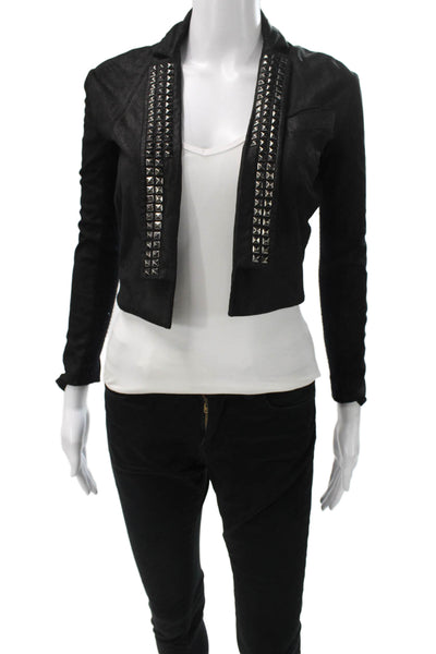 Veda Womens Black Leather Basic Jacket Long Sleeve Size PP