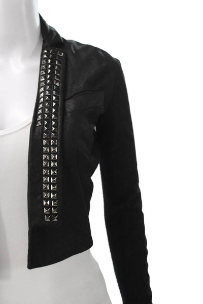 Veda Womens Black Leather Basic Jacket Long Sleeve Size PP
