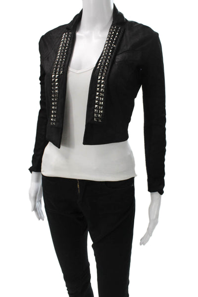 Veda Womens Black Leather Basic Jacket Long Sleeve Size PP
