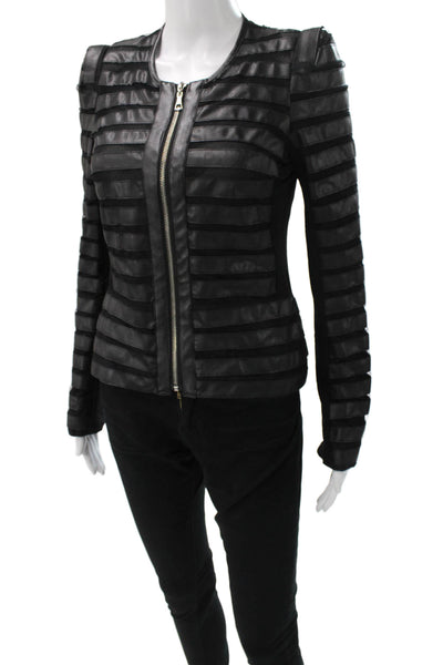 Fun and Fun Womens Basic Faux Leather Striped Black Jacket Size S