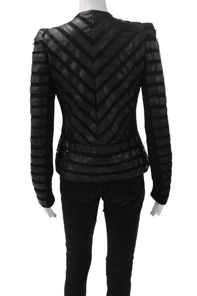Fun and Fun Womens Basic Faux Leather Striped Black Jacket Size S
