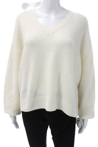 Colorush Women Merino Wool V-Neck Pullover Sweater White Long Sleeve Size 4