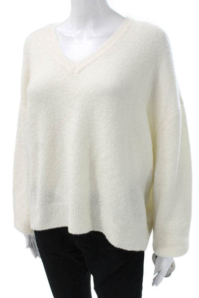 Colorush Women Merino Wool V-Neck Pullover Sweater White Long Sleeve Size 4