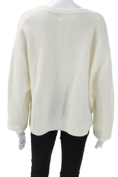 Colorush Women Merino Wool V-Neck Pullover Sweater White Long Sleeve Size 4