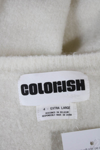 Colorush Women Merino Wool V-Neck Pullover Sweater White Long Sleeve Size 4