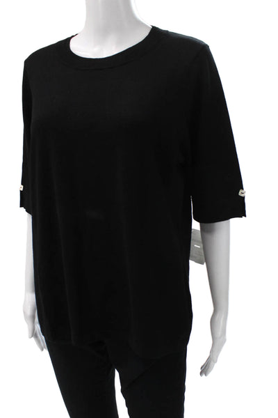 J Envie Womens Black Basic Crew Neck 3/4 Sleeve Viscose T-Shirt Size XL