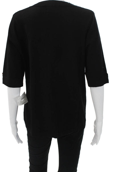 J Envie Womens Black Basic Crew Neck 3/4 Sleeve Viscose T-Shirt Size XL