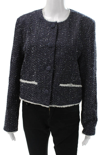 Janet Howard Women Blue Tweed Basic Jacket Button Long Sleeve Size L