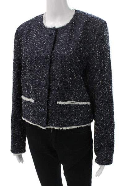 Janet Howard Women Blue Tweed Basic Jacket Button Long Sleeve Size L
