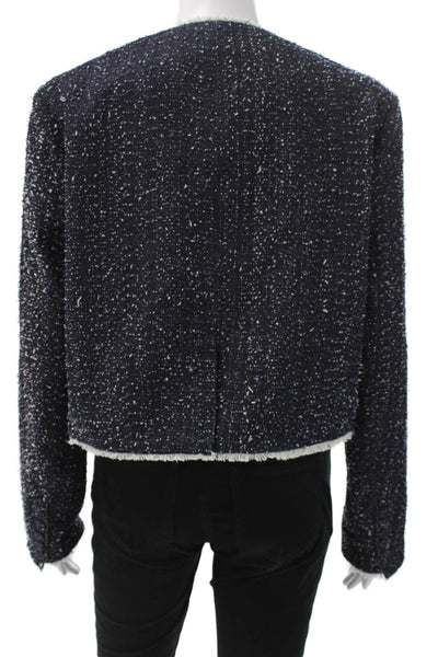 Janet Howard Women Blue Tweed Basic Jacket Button Long Sleeve Size L