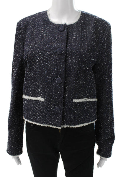Janet Howard Women Tweed Multicolor Button Basic Jacket Long Sleeve Blue Size S