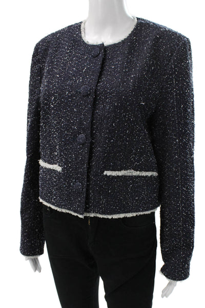 Janet Howard Women Tweed Multicolor Button Basic Jacket Long Sleeve Blue Size S
