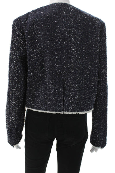 Janet Howard Women Tweed Multicolor Button Basic Jacket Long Sleeve Blue Size S