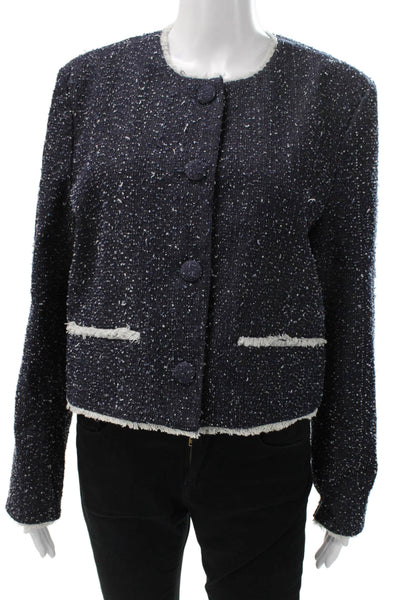 Janet Howard Womens Blue Tweed Basic Jacket Button Long Sleeve Size XS