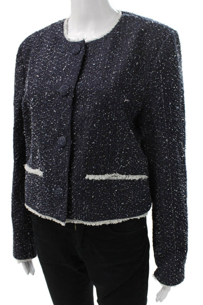 Janet Howard Womens Blue Tweed Basic Jacket Button Long Sleeve Size XS