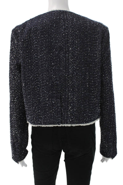 Janet Howard Womens Blue Tweed Basic Jacket Button Long Sleeve Size XS