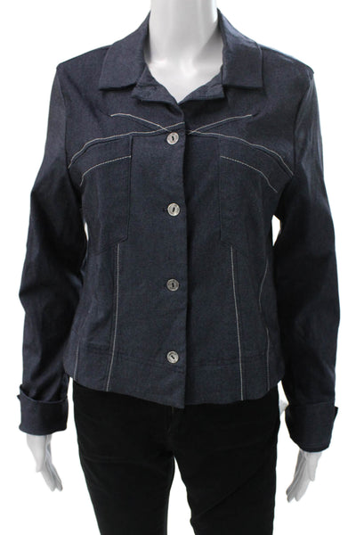 Porto Womens Basic Jacket Blue Button Closure Viscose Long Sleeve Size 2