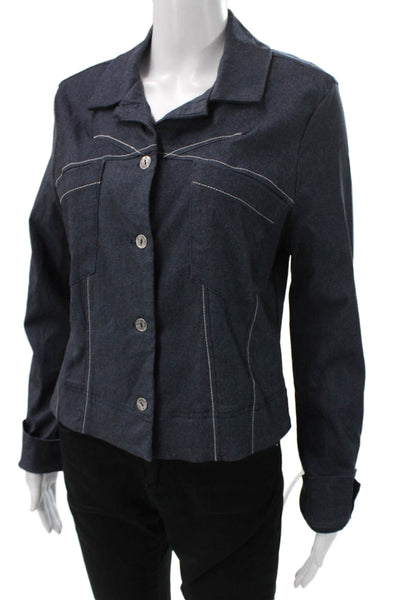 Porto Womens Basic Jacket Blue Button Closure Viscose Long Sleeve Size 2