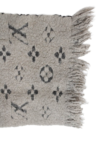 Louis Vuitton Womens Monogram Print Boucle Scarf Brown Beige Wool Blend