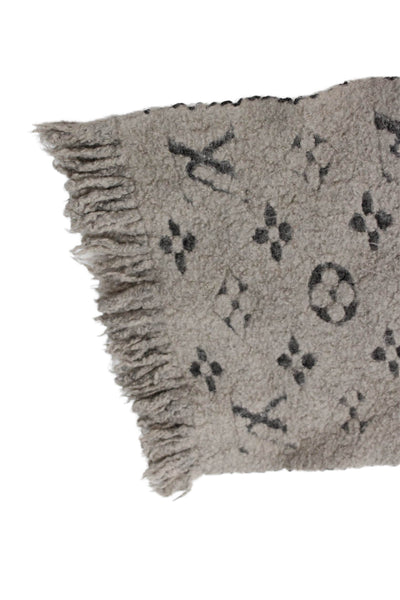 Louis Vuitton Womens Monogram Print Boucle Scarf Brown Beige Wool Blend