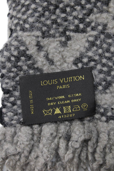 Louis Vuitton Womens Monogram Print Boucle Scarf Brown Beige Wool Blend