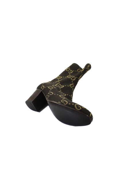 Gucci Womens Jacquard Monogram Print Ankle Boots Brown Gold Size 7