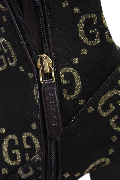 Gucci Womens Jacquard Monogram Print Ankle Boots Brown Gold Size 7