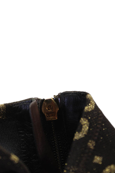 Gucci Womens Jacquard Monogram Print Ankle Boots Brown Gold Size 7