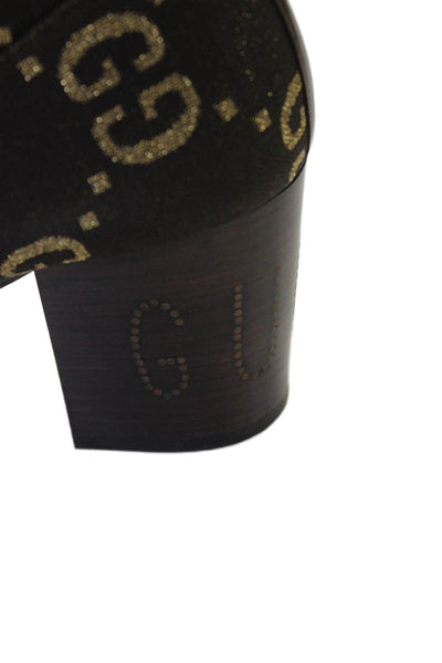 Gucci Womens Jacquard Monogram Print Ankle Boots Brown Gold Size 7