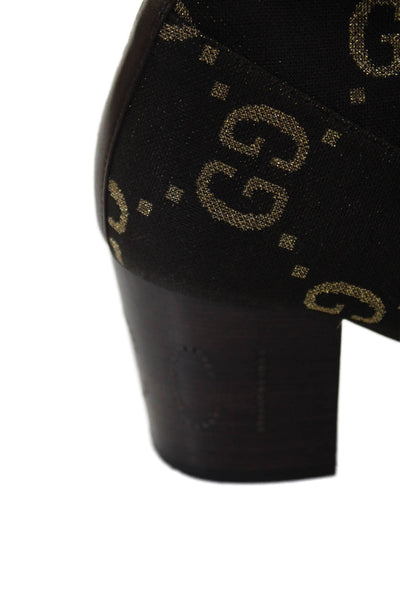 Gucci Womens Jacquard Monogram Print Ankle Boots Brown Gold Size 7