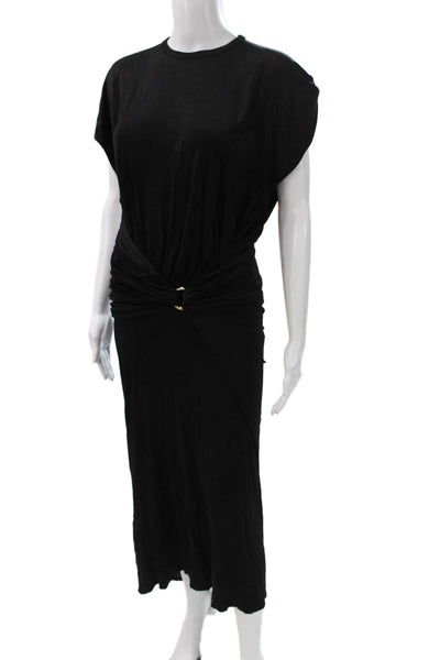 Paco Rabanne Women Maxi Dress Black Short Sleeve Viscose Size 40