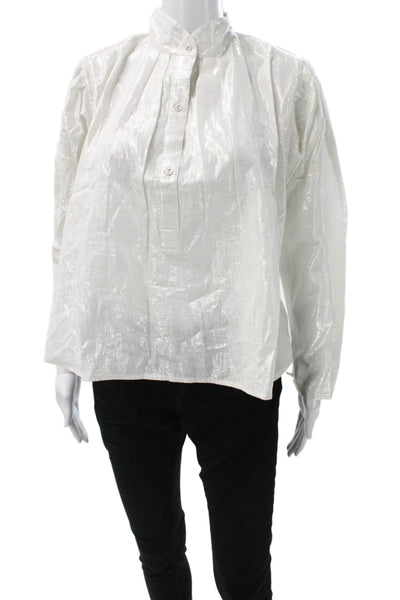 Kondi Womens Collared Long Sleeve Cotton Basic Blouse White Size XS