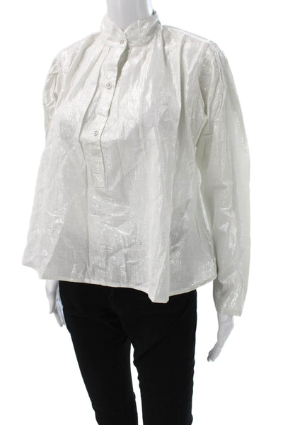 Kondi Womens Collared Long Sleeve Cotton Basic Blouse White Size XS