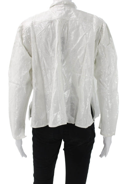Kondi Womens Collared Long Sleeve Cotton Basic Blouse White Size XS