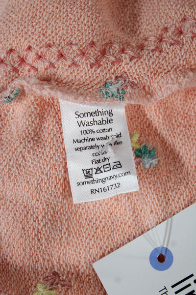 Something Navy Women Pullover Pink Floral Cotton Long Sleeve Crewneck Size XS