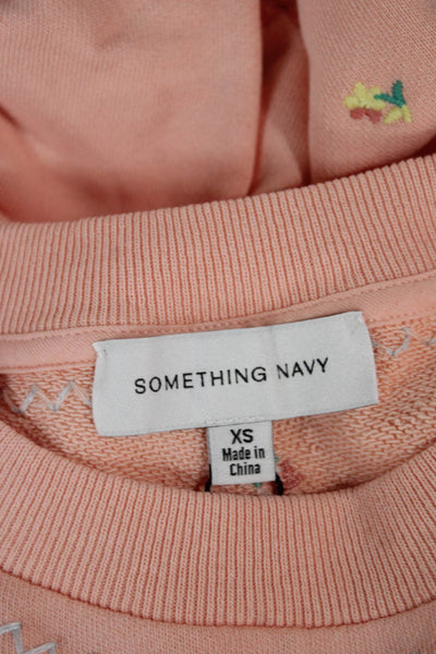 Something Navy Women Pullover Pink Floral Cotton Long Sleeve Crewneck Size XS