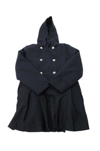 Jacadi Girls Double Breasted Pleated Hooded Jacket Navy Blue Size 5