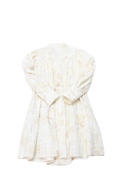 ELEVENTY Girls Button Front Long Sleeve Leaf Printed Dress White Beige Size 8