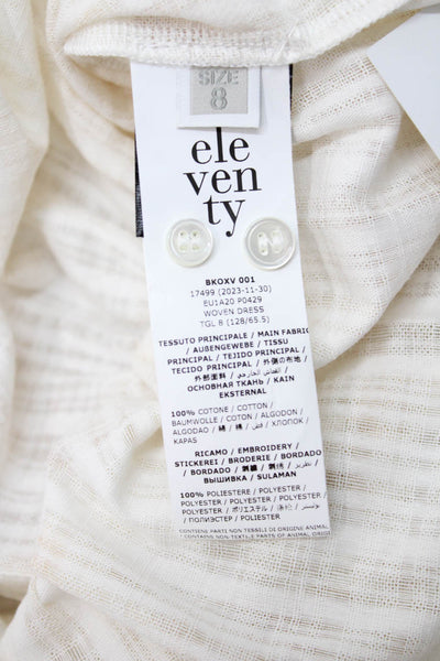 ELEVENTY Girls Button Front Long Sleeve Leaf Printed Dress White Beige Size 8
