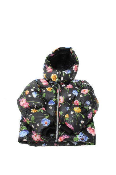 Mackage Girls Front Zip Down Quilted Hooded Floral Jacket Black Multi Size 4