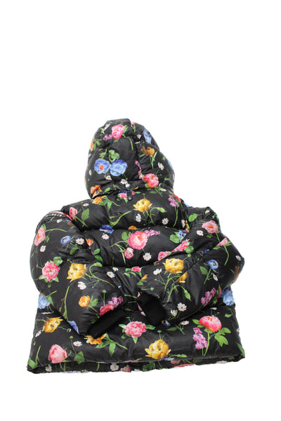 Mackage Girls Front Zip Down Quilted Hooded Floral Jacket Black Multi Size 4