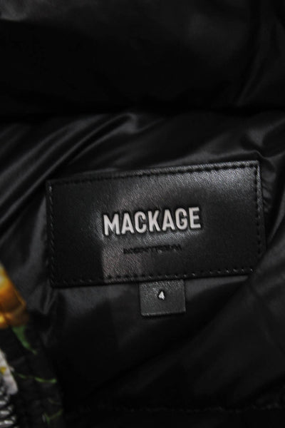 Mackage Girls Front Zip Down Quilted Hooded Floral Jacket Black Multi Size 4