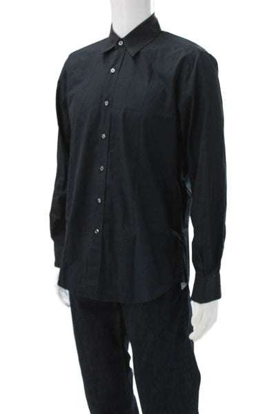 CO OP Barneys New York Mens Button Front Collared Shirt Navy Size Medium