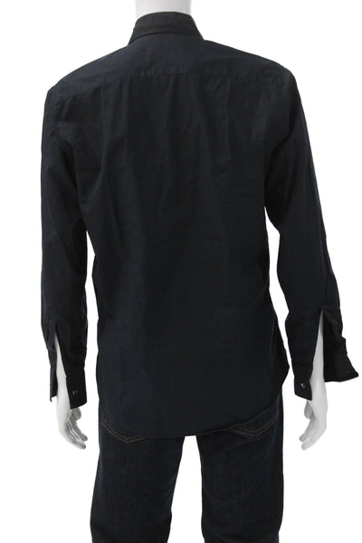 CO OP Barneys New York Mens Button Front Collared Shirt Navy Size Medium